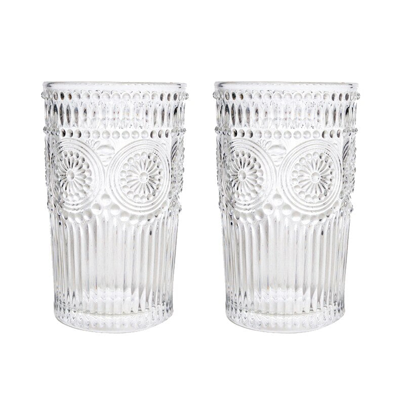 Sun Flower Embossed Vintage Drinking Glass