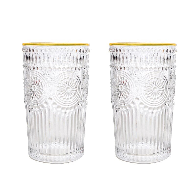 Sun Flower Embossed Vintage Drinking Glass