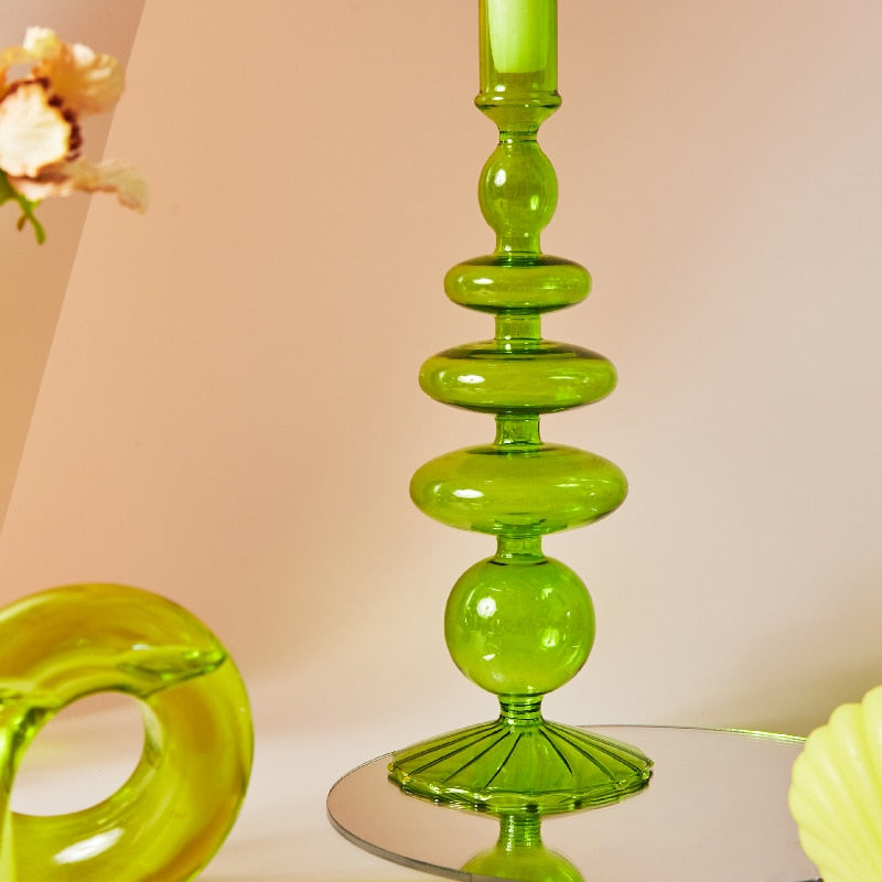 Lime Green Glass Candle Holder