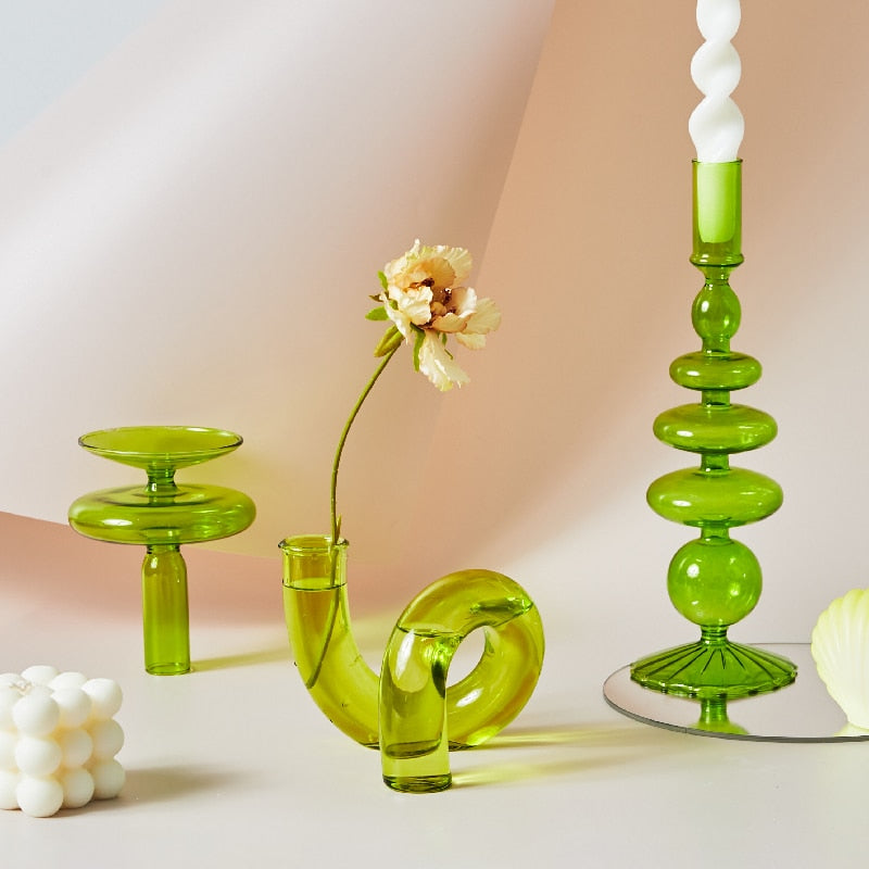 Lime Green Glass Candle Holder