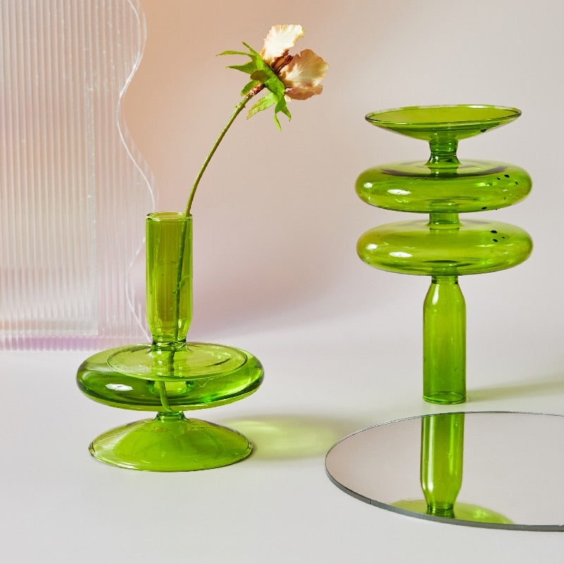 Lime Green Glass Candle Holder