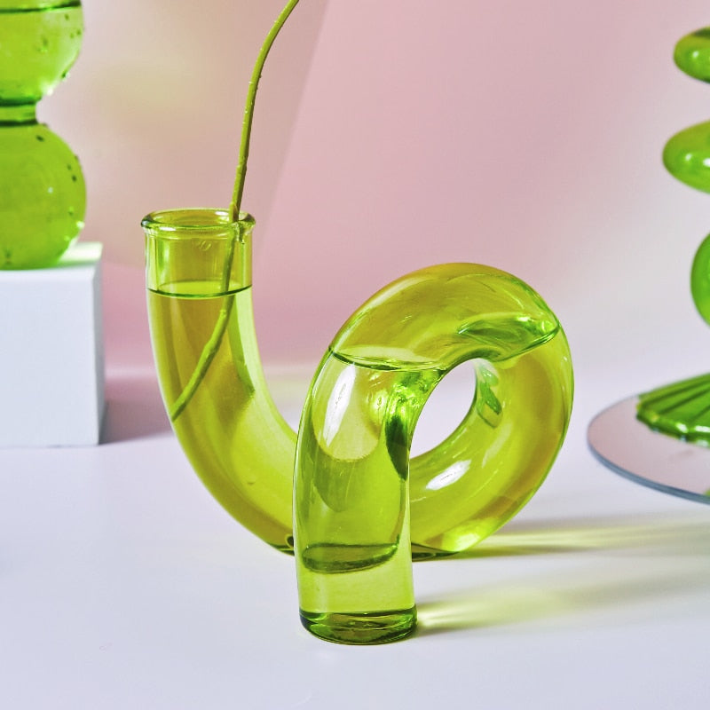 Lime Green Glass Candle Holder