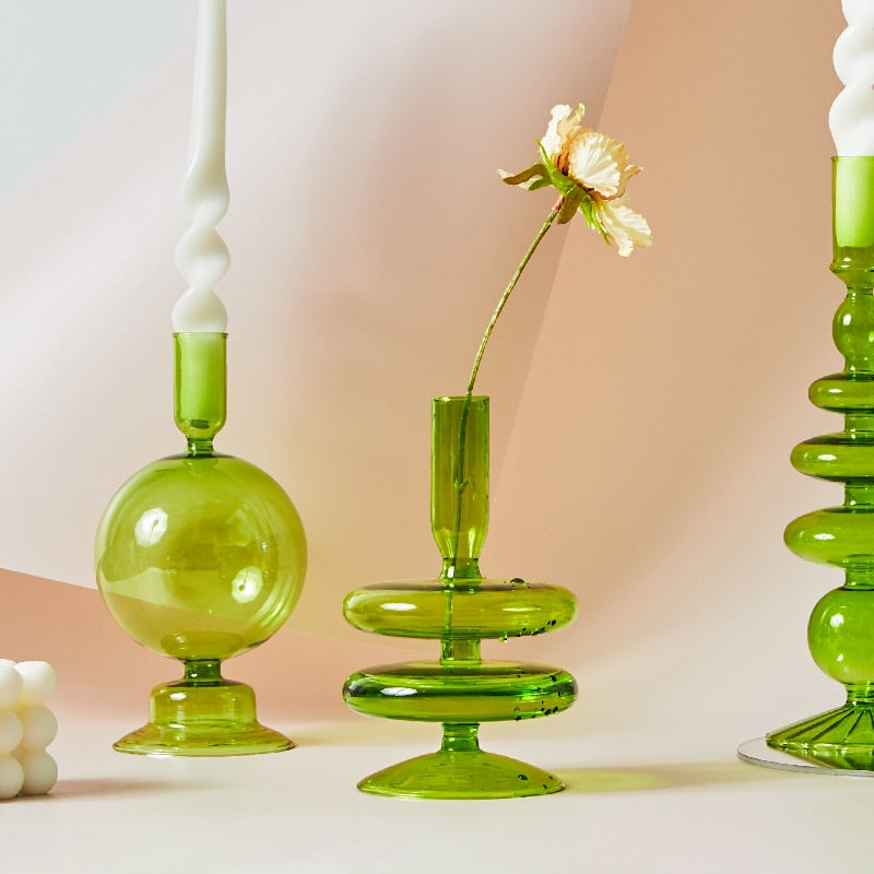 Lime Green Glass Candle Holder