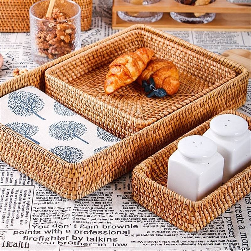 Hand-Woven Rattan Storage Tray