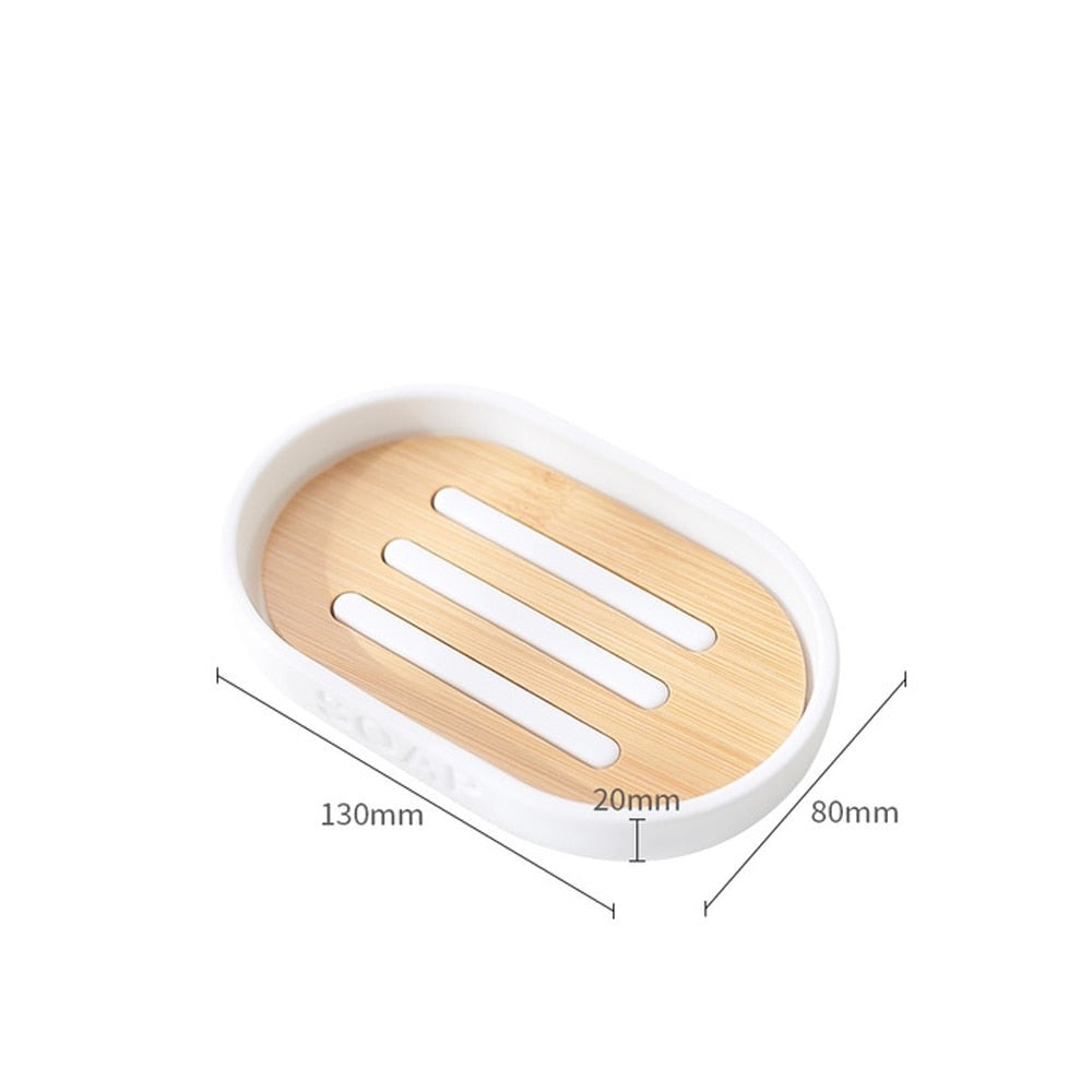 Bamboo accented soap dish