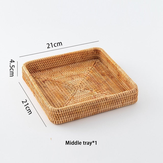 Hand-Woven Rattan Storage Tray