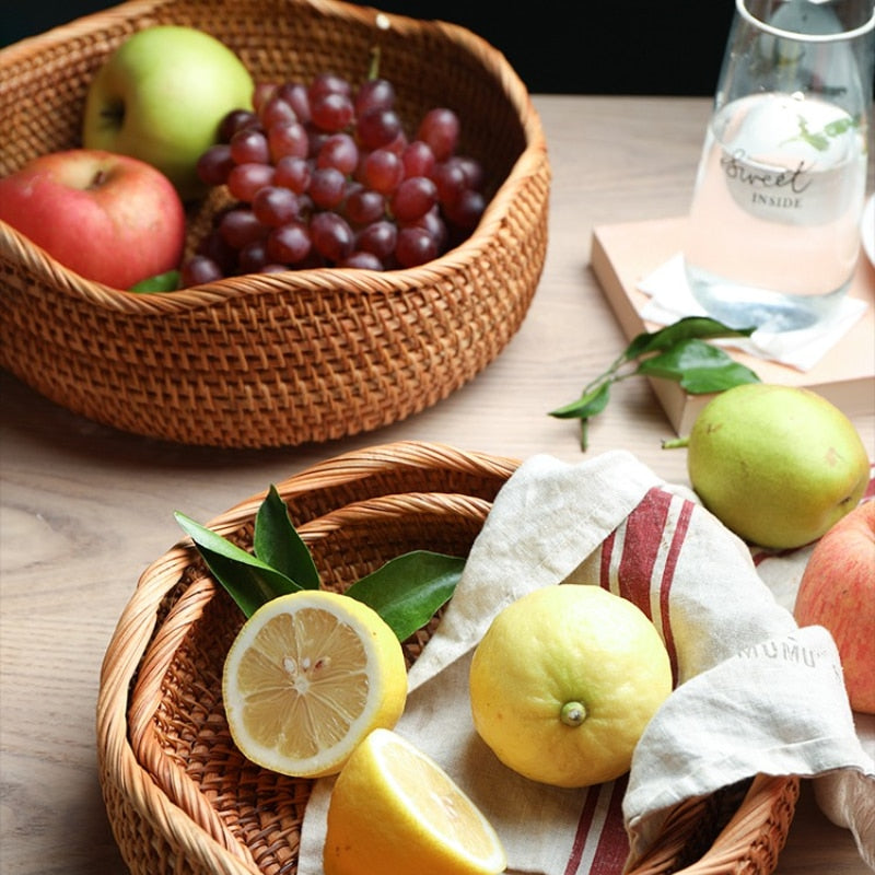 Hand-Woven Rattan Storage Tray