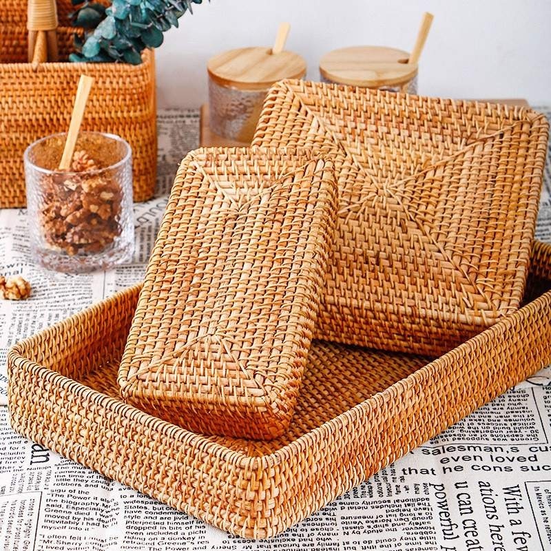 Hand-Woven Rattan Storage Tray