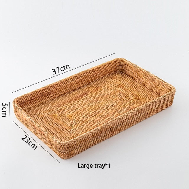 Hand-Woven Rattan Storage Tray