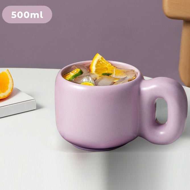 Purple chunky handle ceramic mug