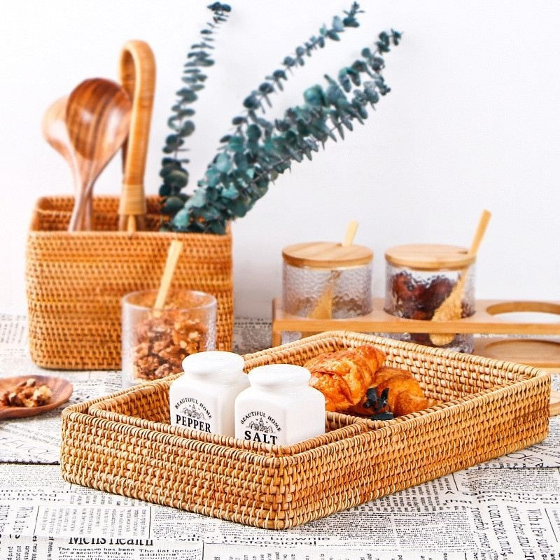 Hand-Woven Rattan Storage Tray